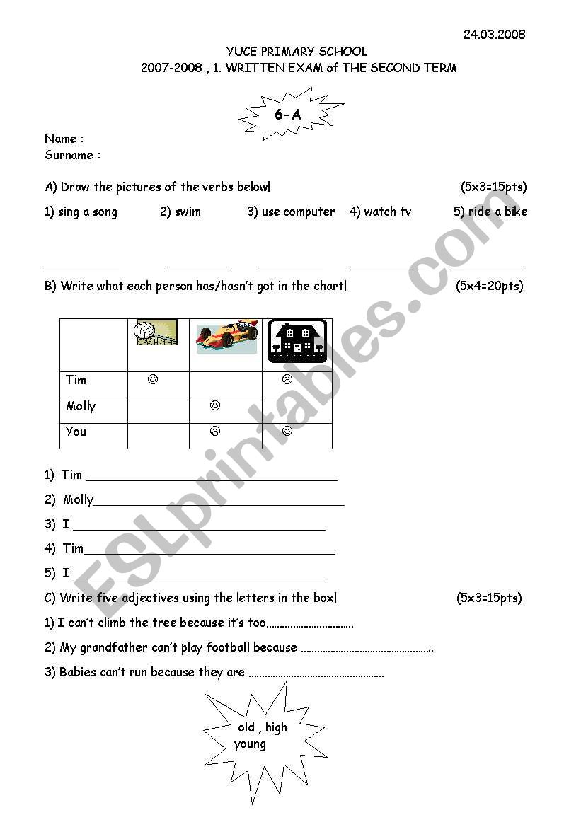 6th exam  worksheet