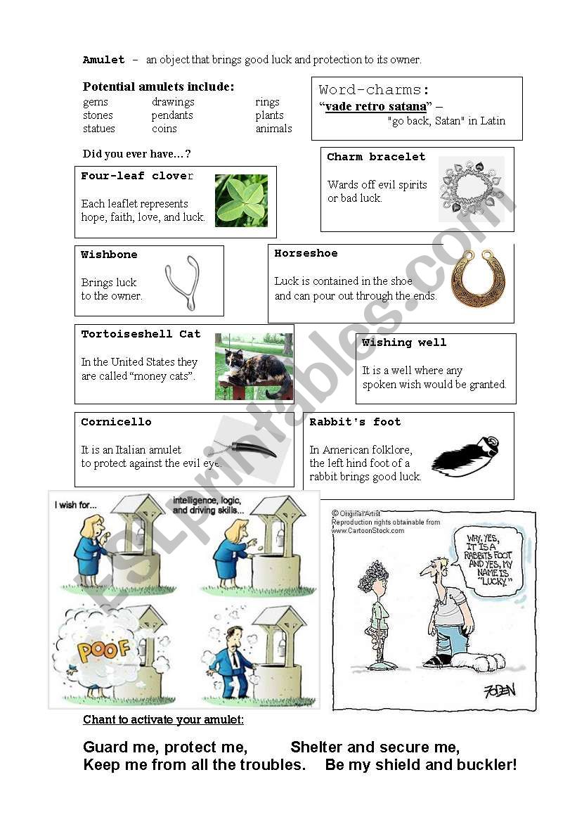 amulets worksheet