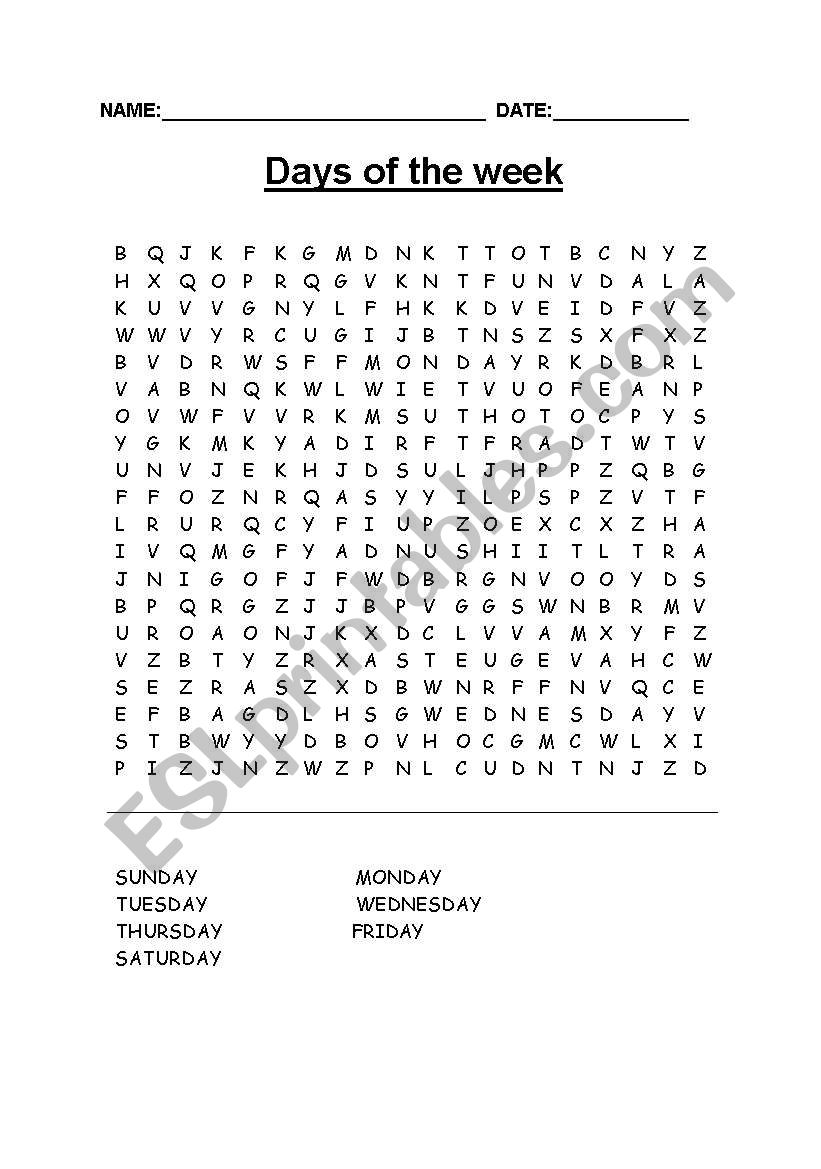 Days Of The Week Chart Free Printable Printable Word Searches | Images ...