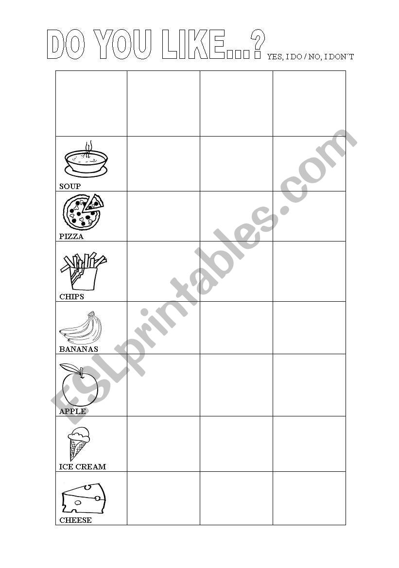 do you like....(food)? worksheet