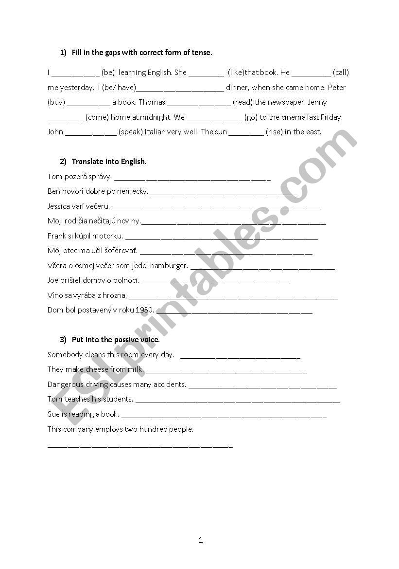 mixed tenses worksheet