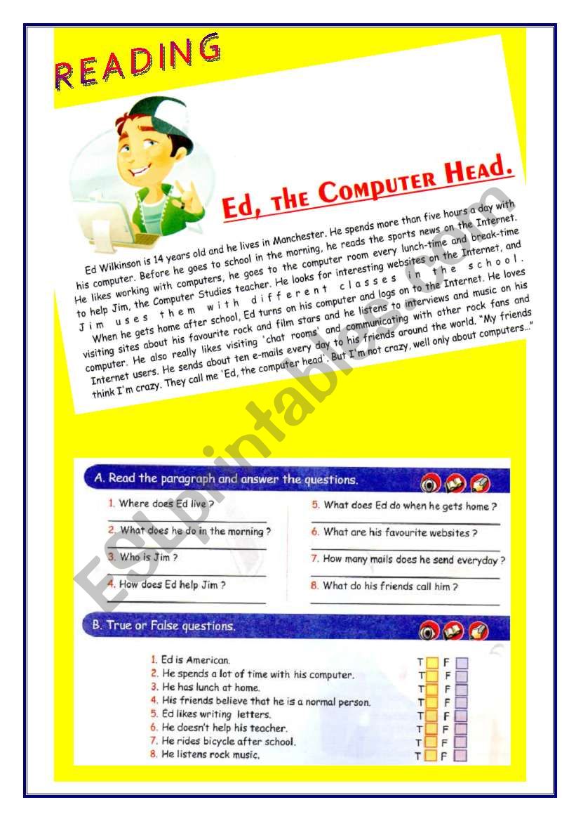 READING IN THE PRESENT SIMPLE worksheet