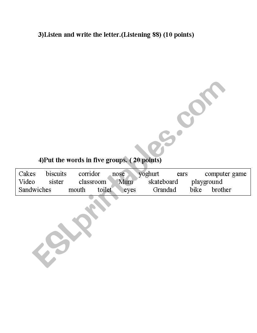 exam worksheet