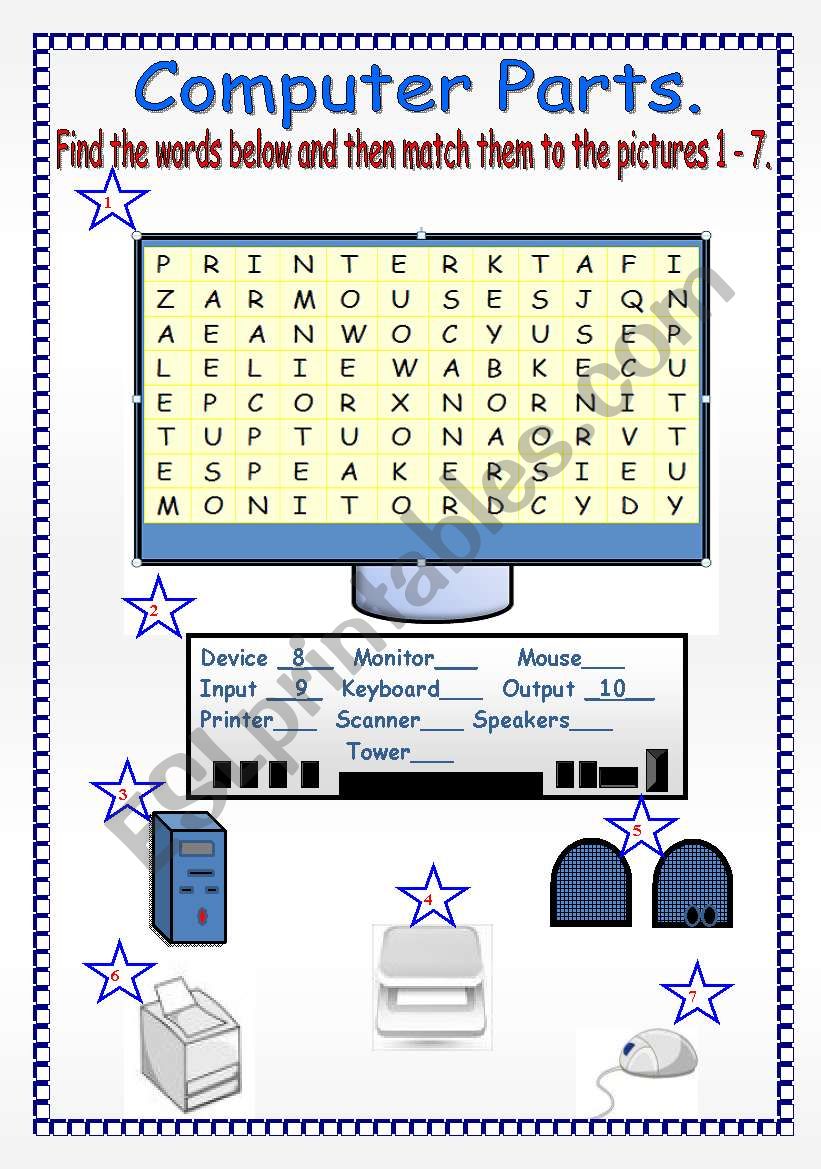 Parts of The Computer Worksheet, with Answer Keys by HajarTeachingTools