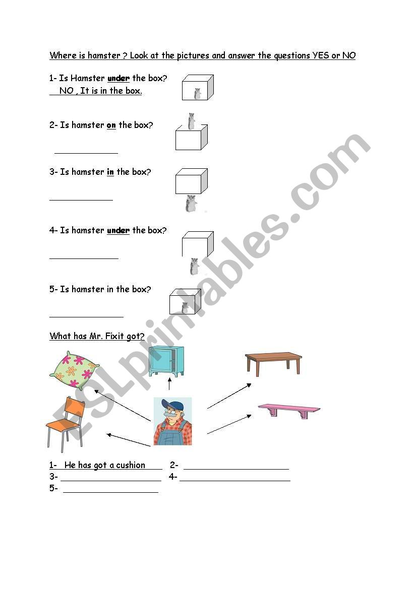 prepositions  have has got worksheet