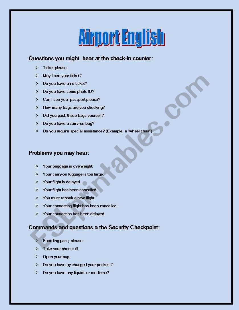 Airport English worksheet