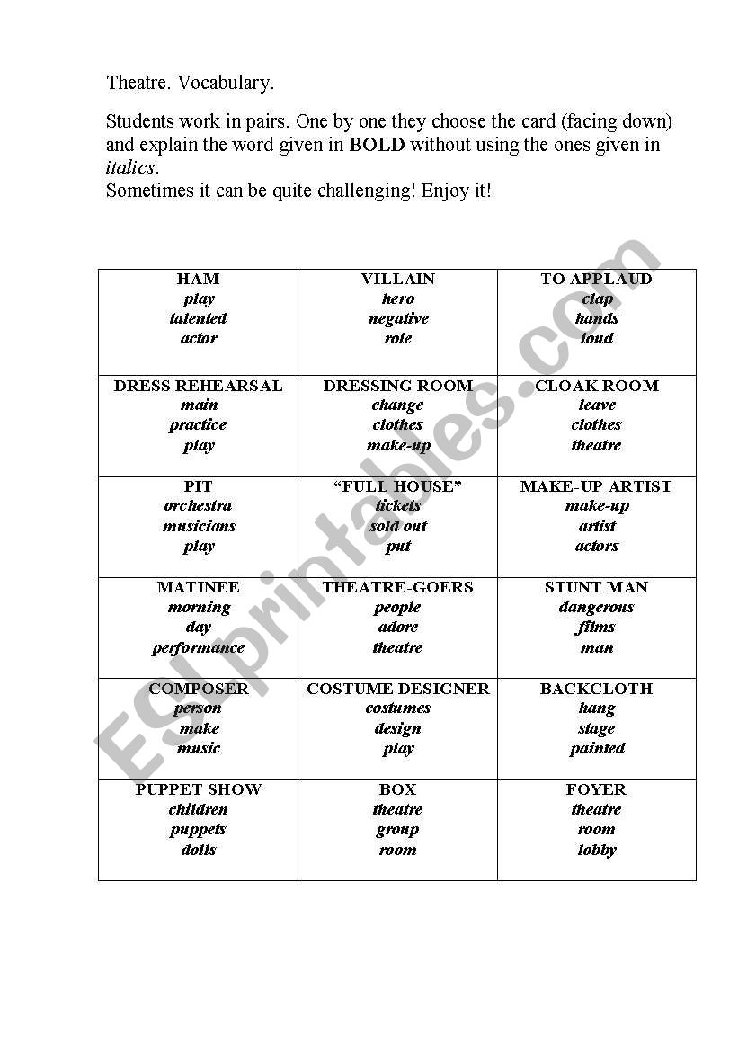 theatre worksheet