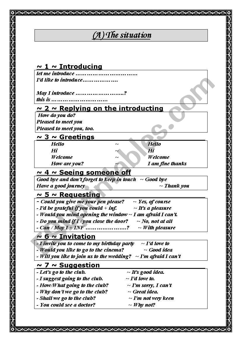 Language Functions worksheet