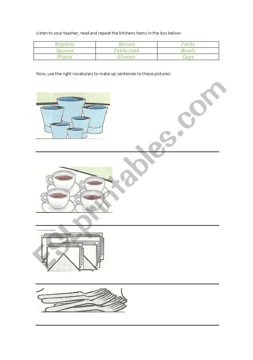 Kitchen Items worksheet
