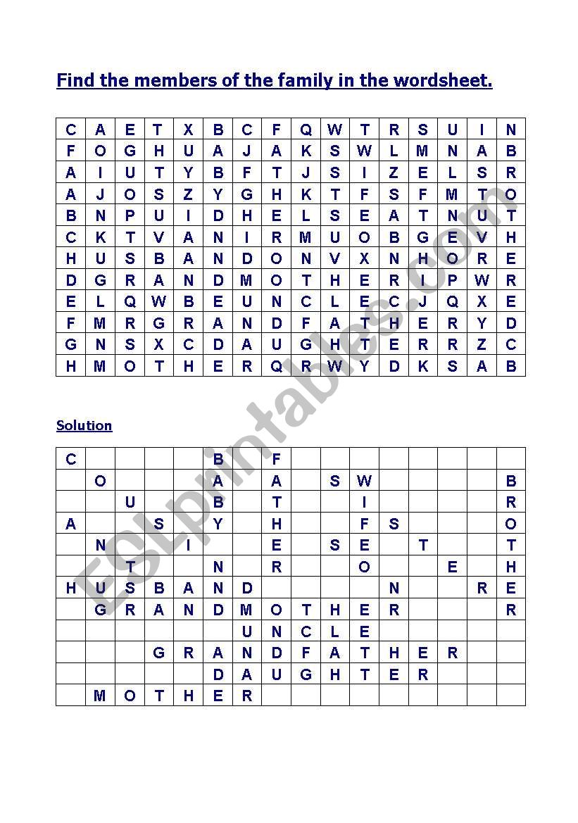 Members of the family worksheet