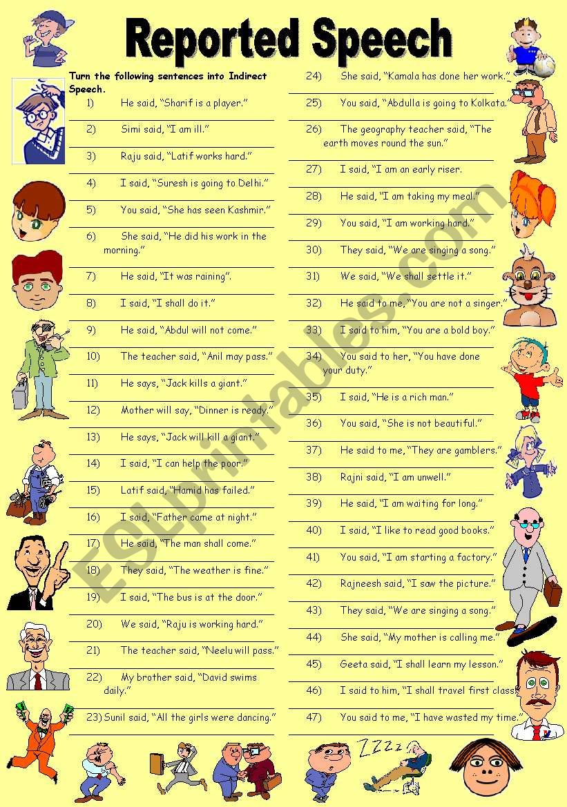 english reported speech exercises