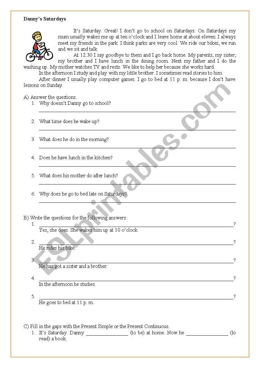 Text - dannys saturdays worksheet