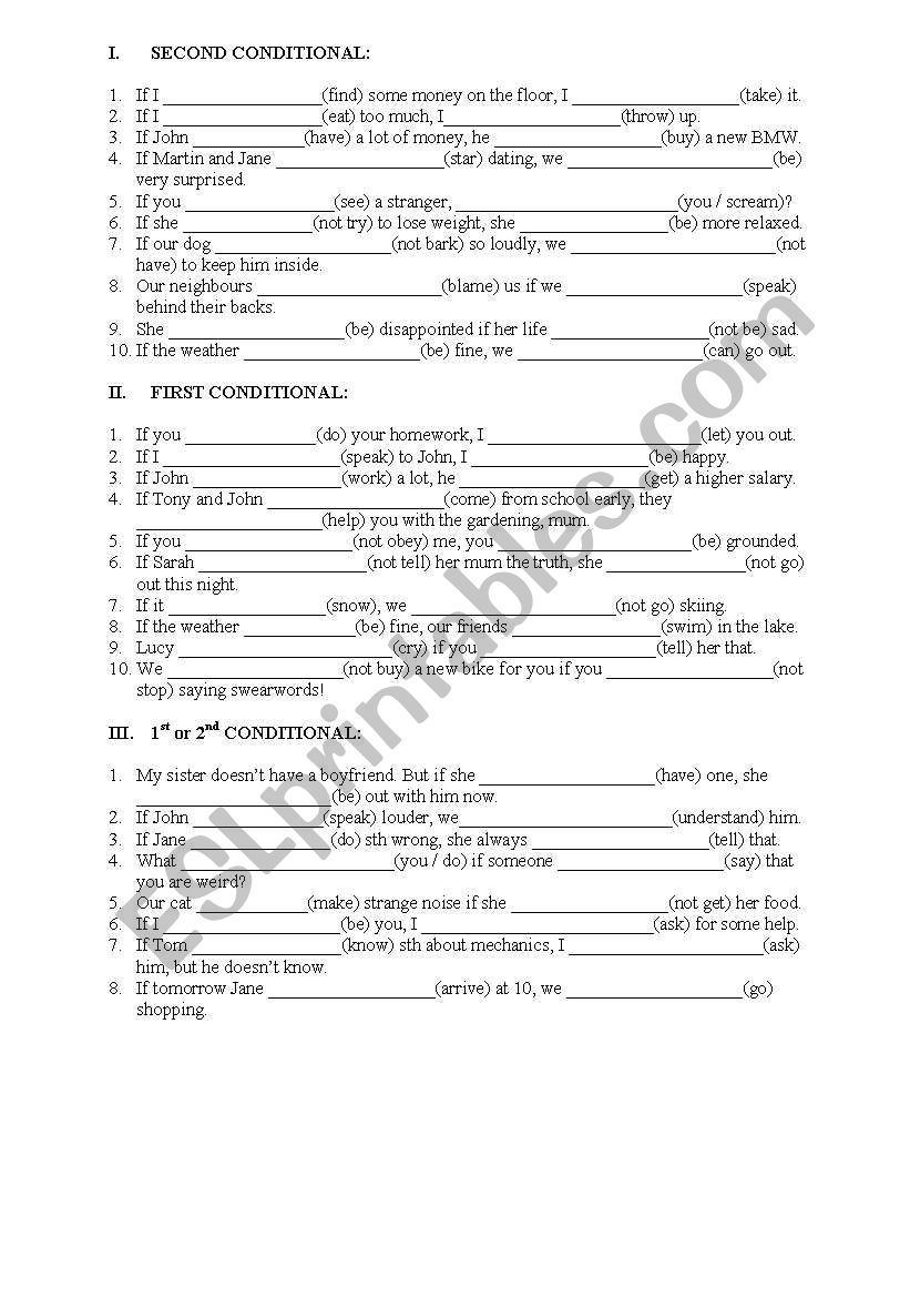 conditionals worksheet