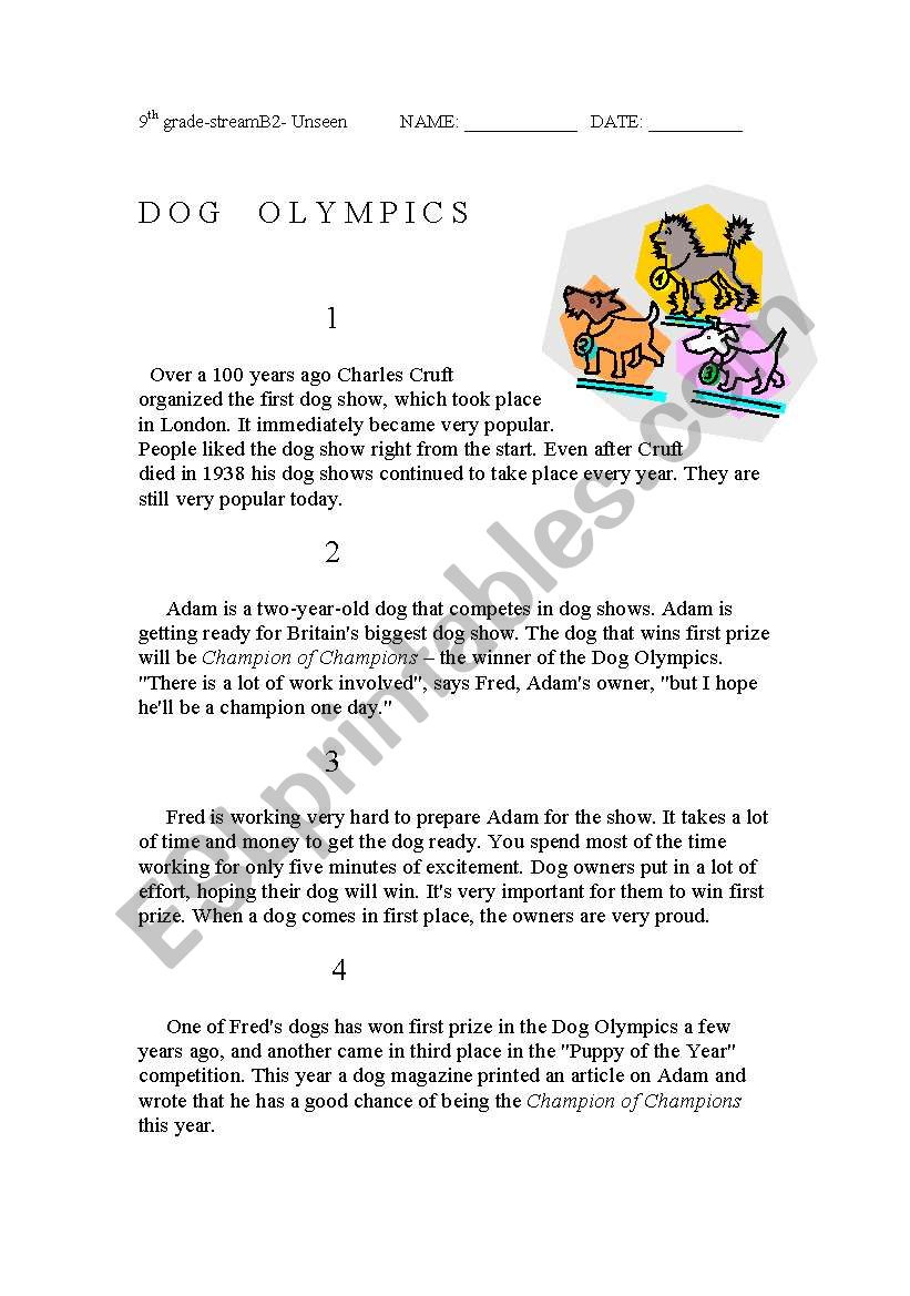 dog competitions worksheet