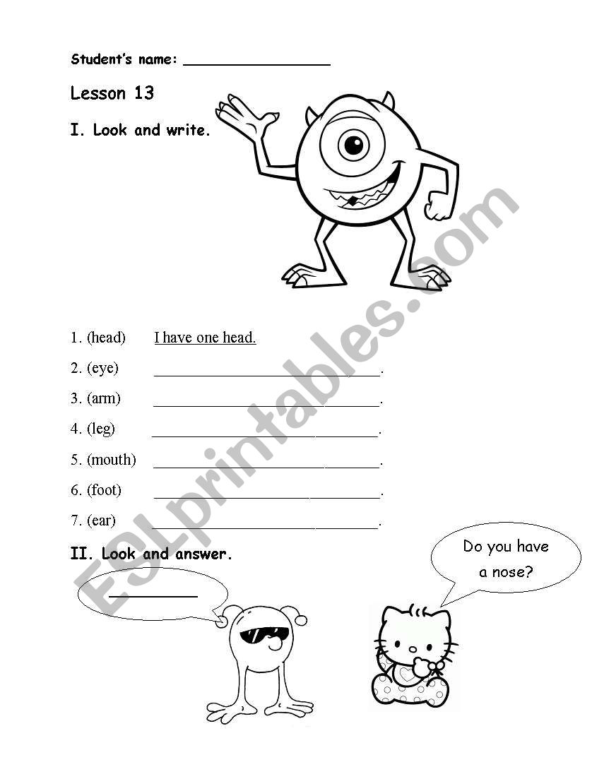 Body Parts worksheet