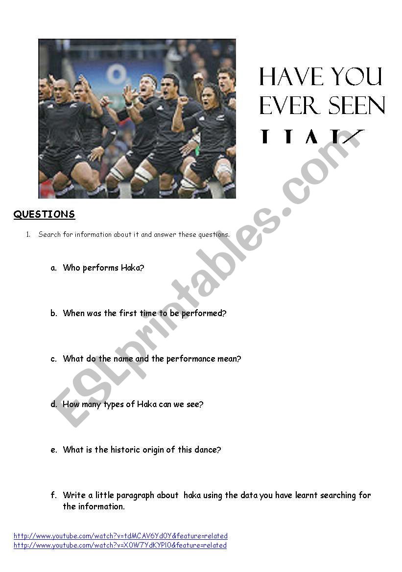 Have you ever seen the haka? worksheet