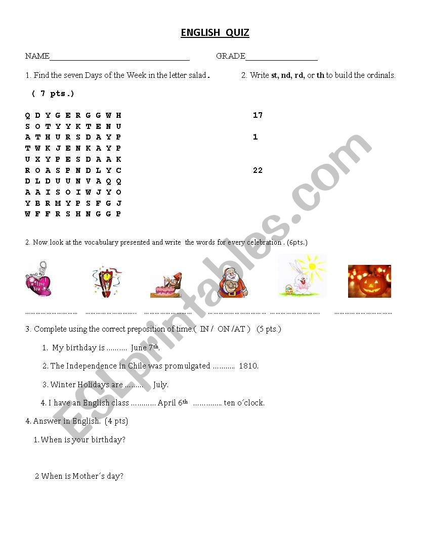 CELEBRATIONS AND DATES worksheet