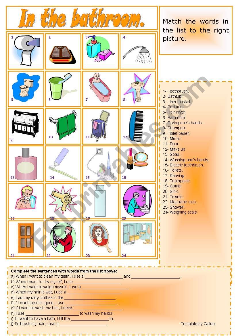 In the bathroom. worksheet