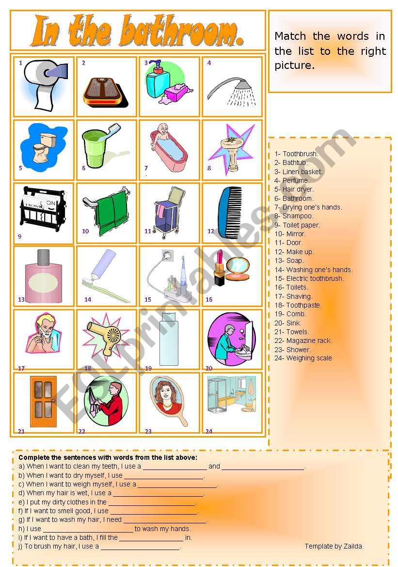 In the bathroom. worksheet