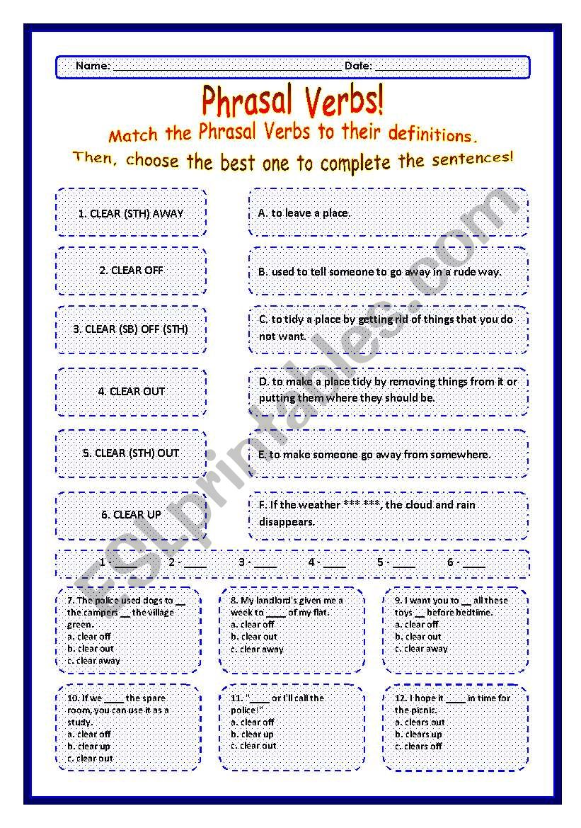 > Phrasal Verbs Practice 11! > --*-- Definitions + Exercise --*-- BW Included --*-- Fully Editable With Key!