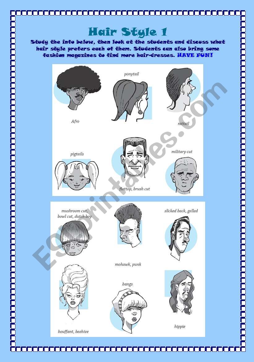 Hair style 1 worksheet