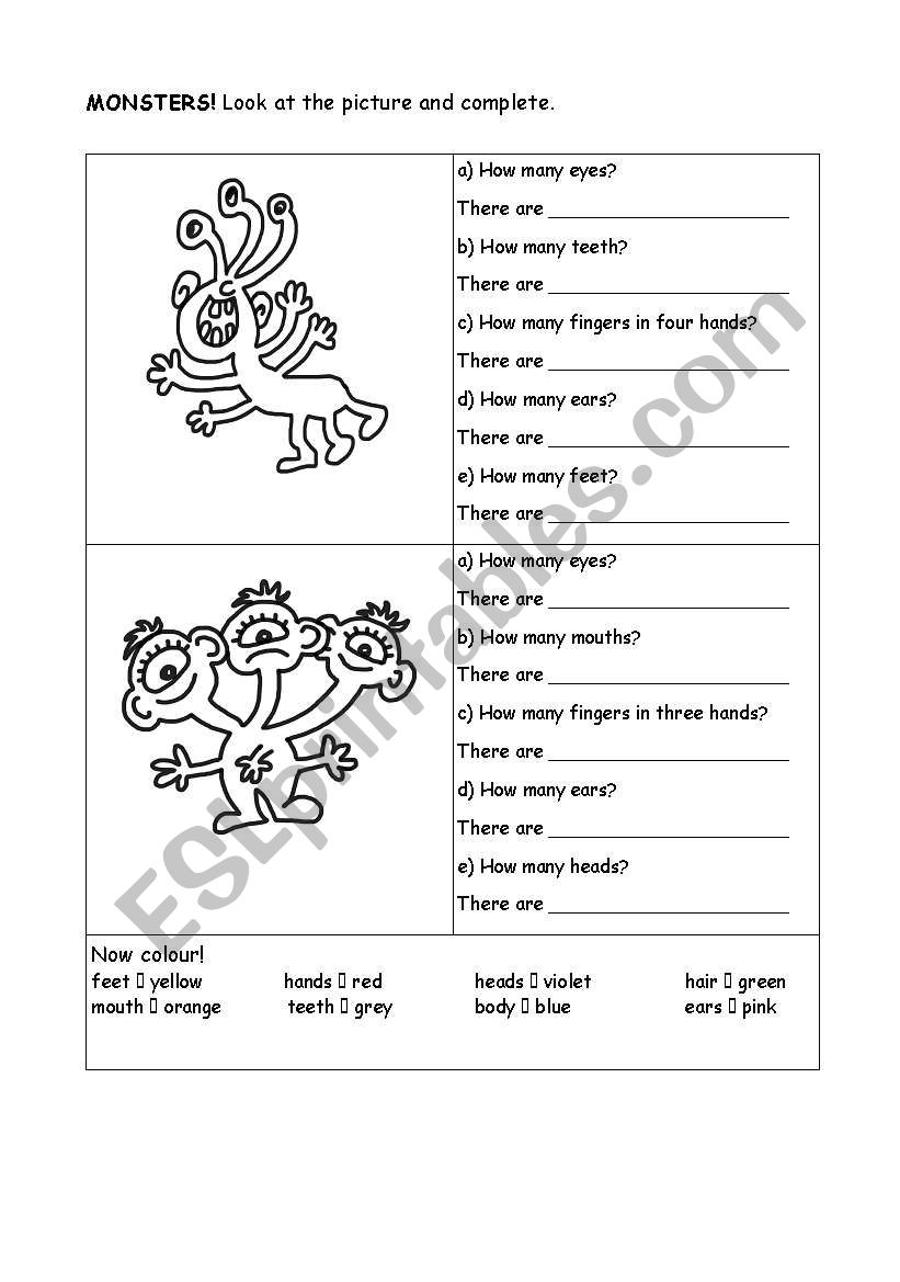 monsters worksheet