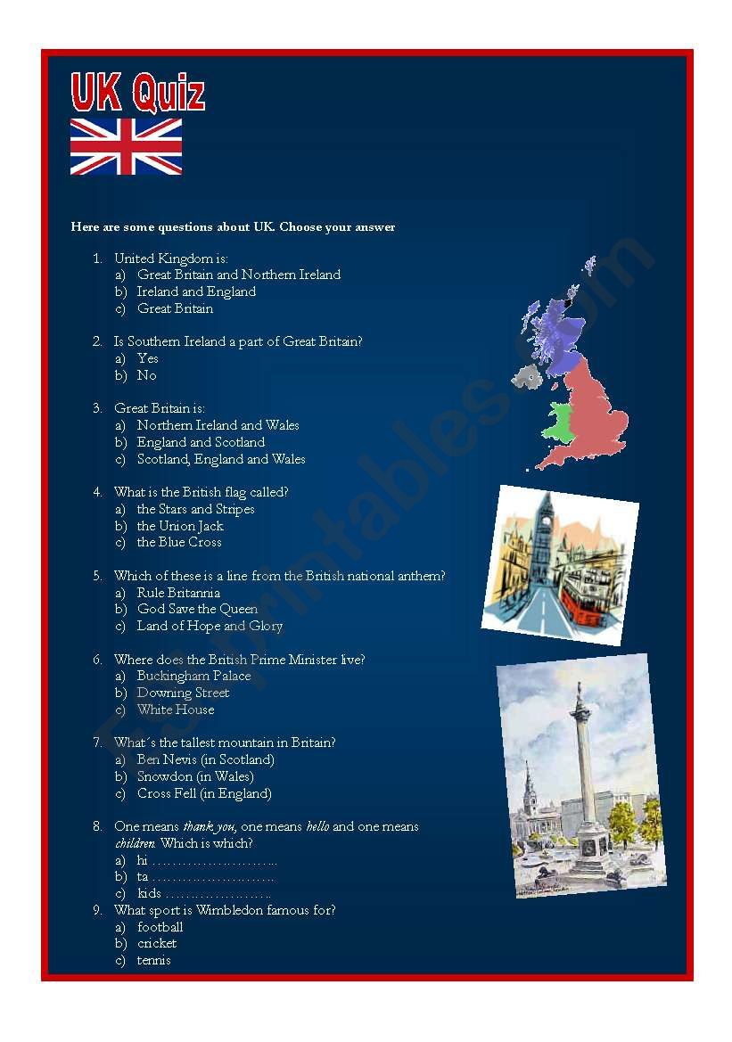 UK Quiz worksheet