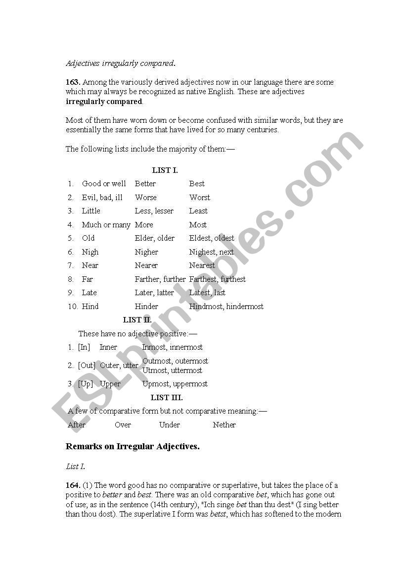 irregular adjectives worksheet