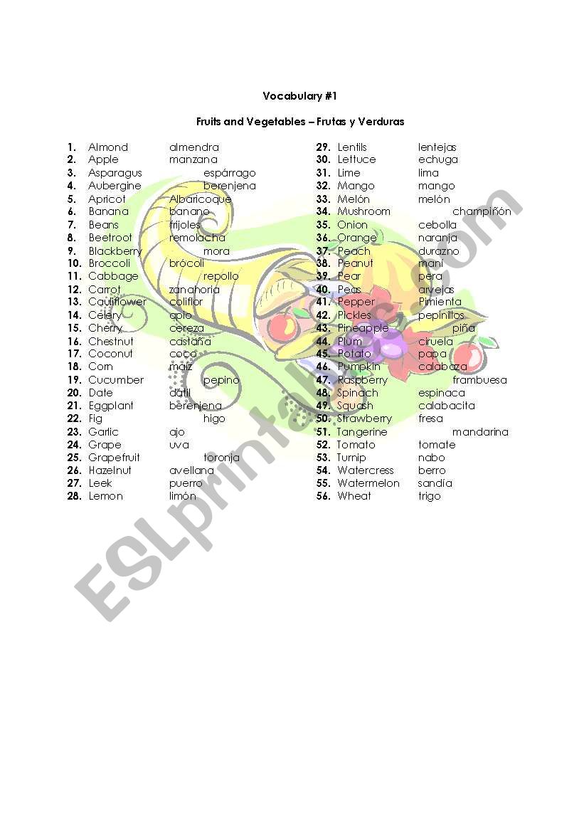 Food & Meals Vocabulary worksheet