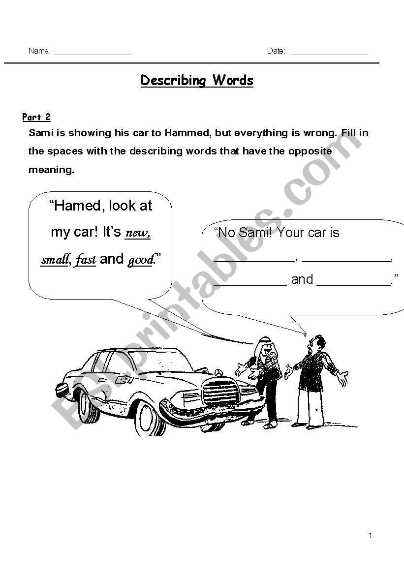 describing words worksheet