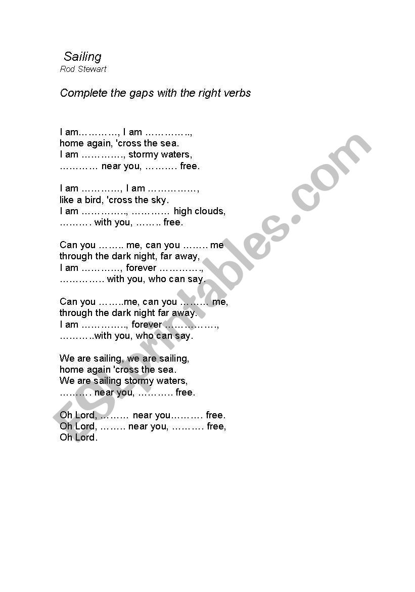 Sailing (song) worksheet