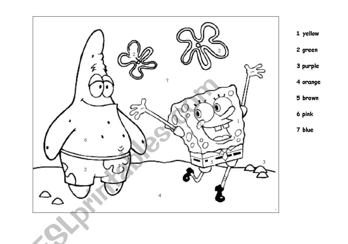 Bob Sponge: colour by numbers worksheet