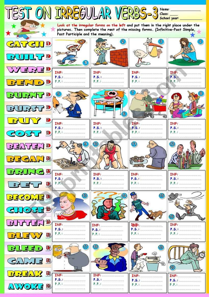 TEST ON IRREGULAR VERBS (3) - KEY INCLUDED