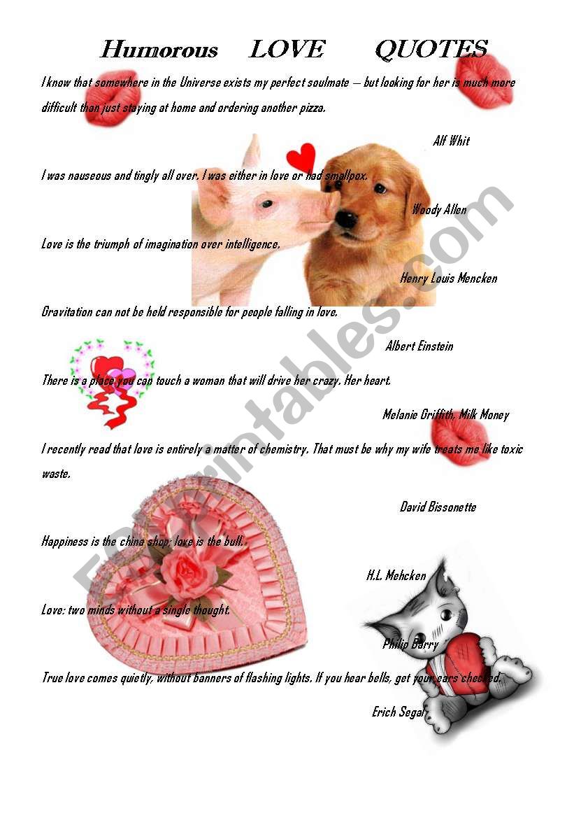 humorous love quotes worksheet