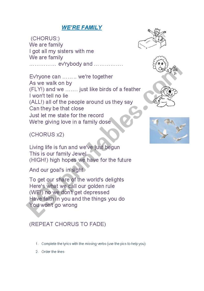 Song "we´re family" - ESL worksheet by A.M.S