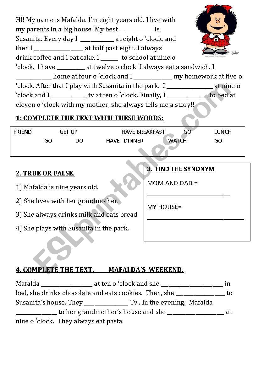 MafaldaÂ´s routine worksheet