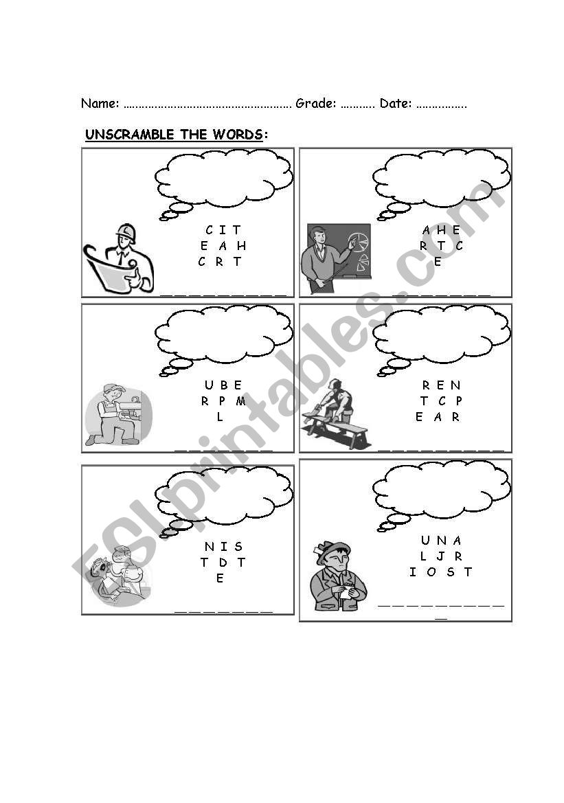 Unscramble the words worksheet