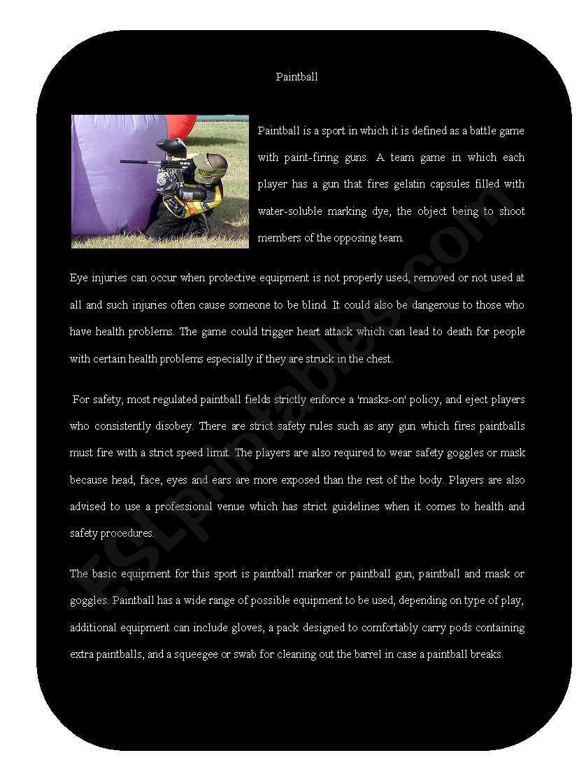 Extreme Sport 8 ( Paintball) worksheet