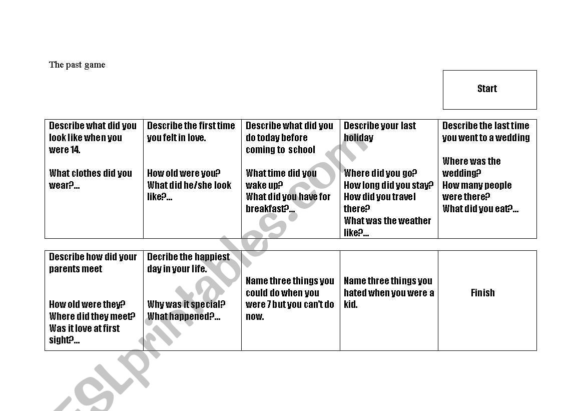 past game worksheet