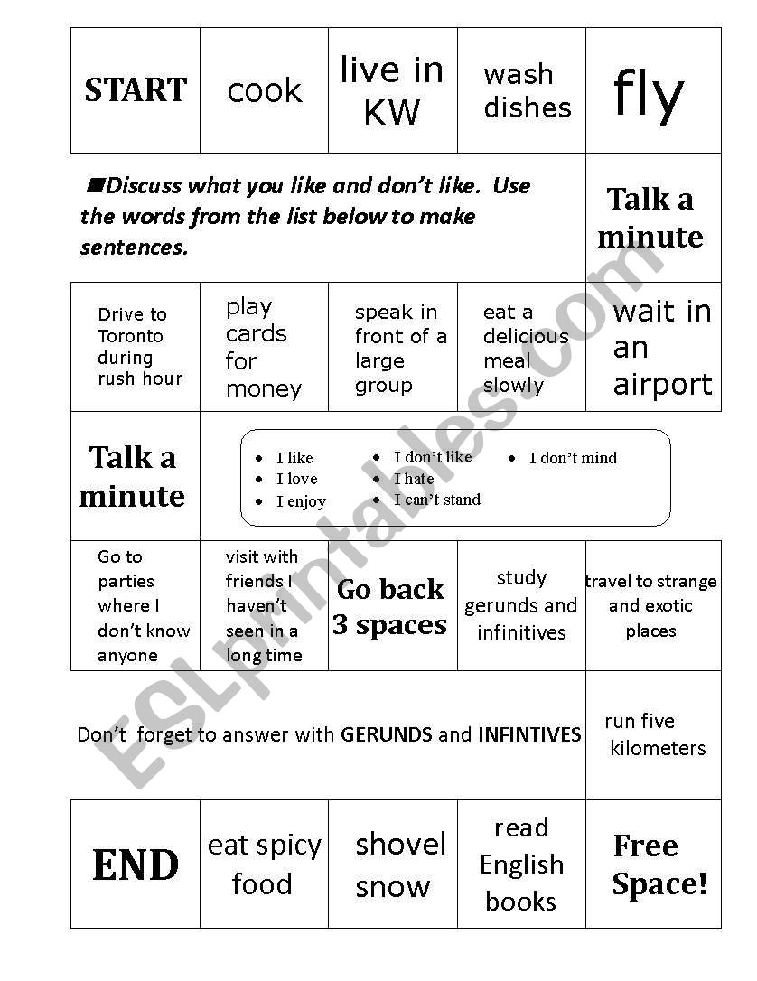 Gerund and Infinitives - Speaking Board Game