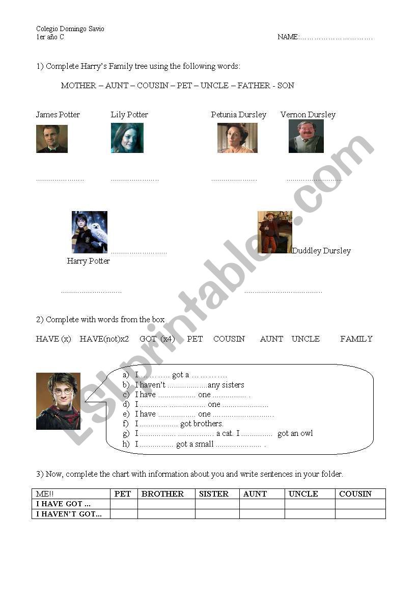 Harry Potters Family Tree worksheet