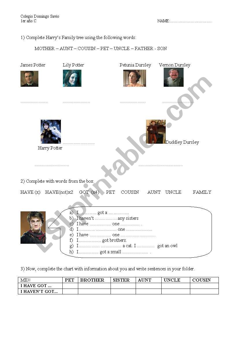 Harry Potters Family Tree worksheet