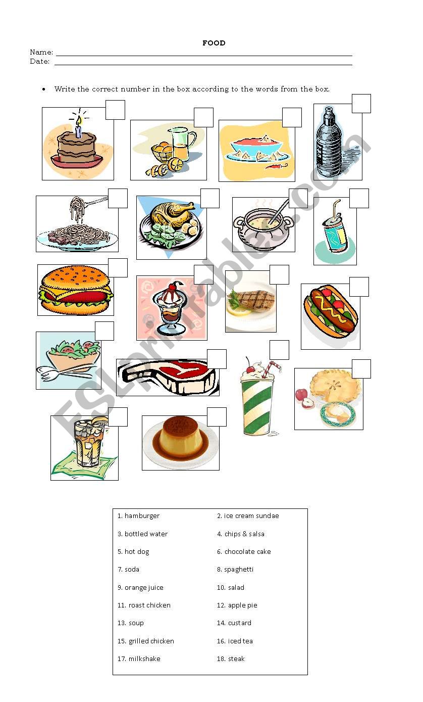 FOOD worksheet