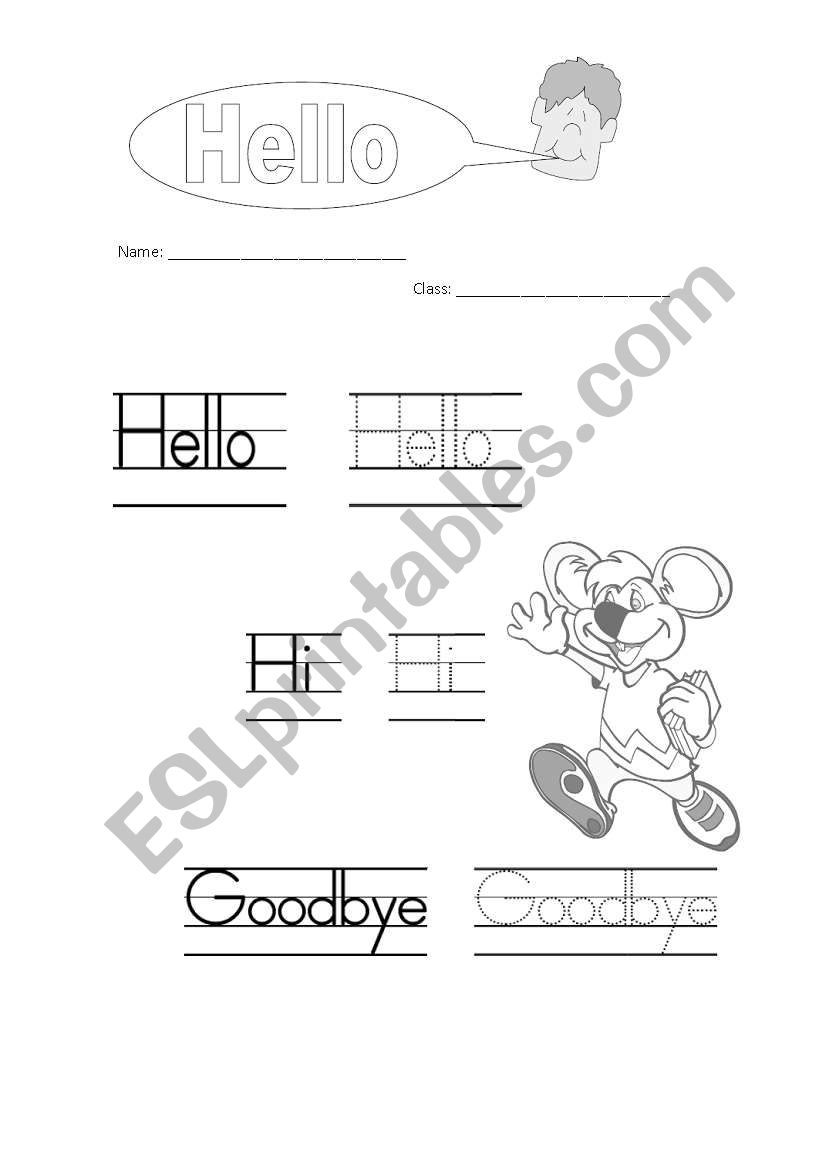 English Worksheets Hello Hi Good Bye