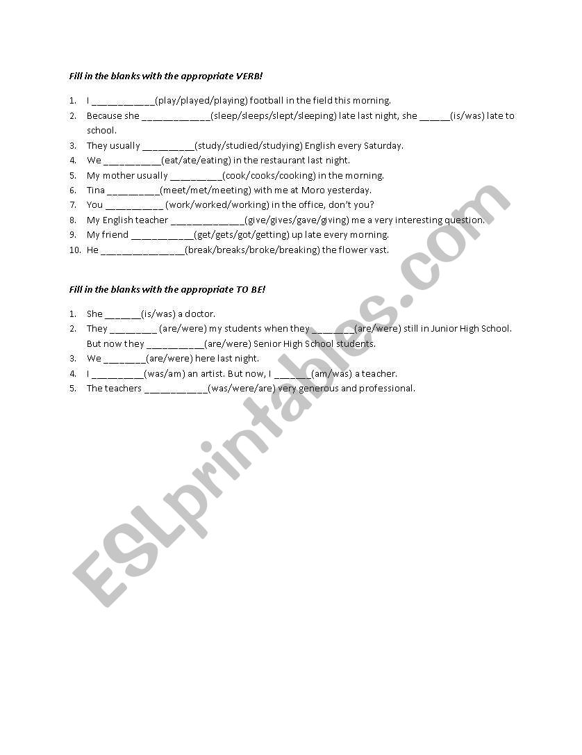 past tense exercise worksheet