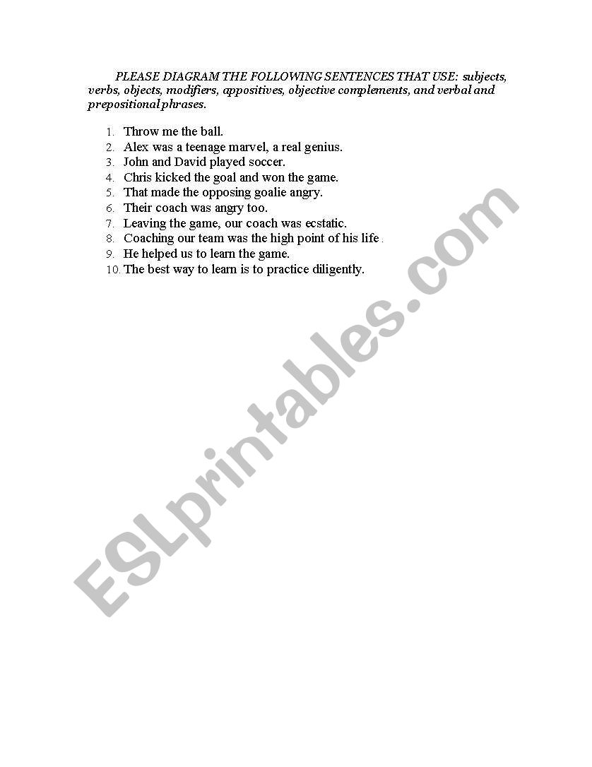 Diagramming Sentences worksheet