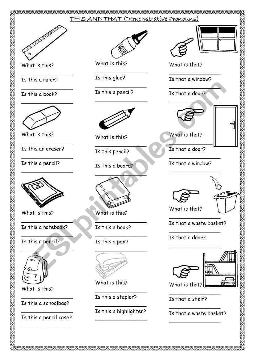 Objects of the classroom - Demostrative Pronouns