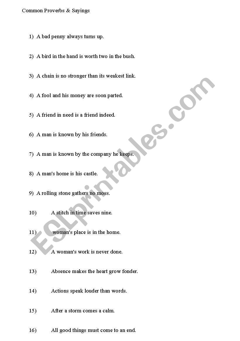 Proverbs worksheet