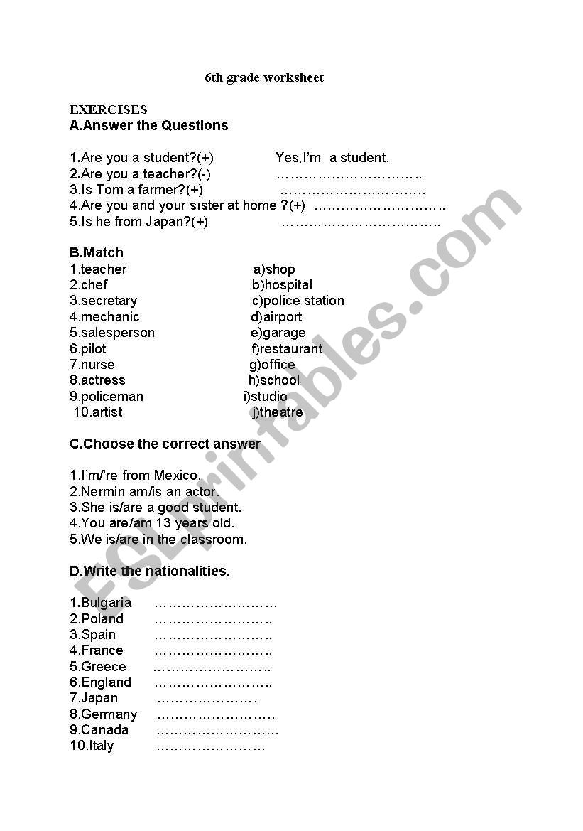 6th grade worksheet worksheet