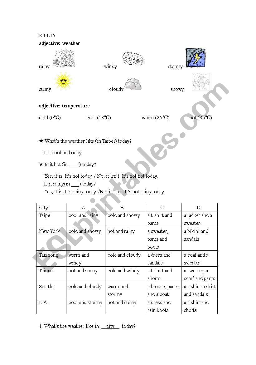 weather and clothing pair-work sheet